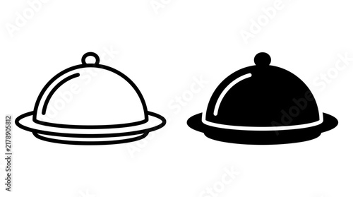 Two cloche serving dishes, one in outline and one solid black, representing food service.