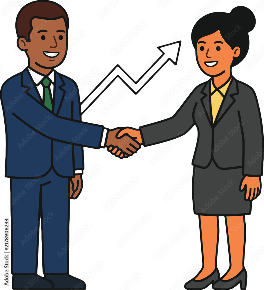 Fototapeta premium Businessman and businesswoman shaking hands to celebrate financial growth in an office setting