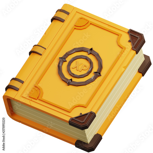 3D RPG Experience Book Icon with XP Symbol for Fantasy Game UI