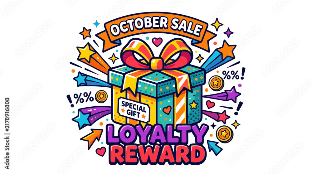 Fototapeta premium Colorful October Sale Loyalty Reward Gift Box Illustration