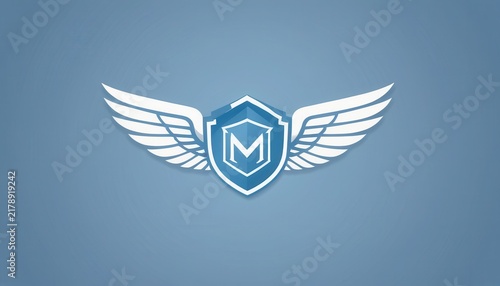 Modern digital emblem with shield and wing design for logo or badge use