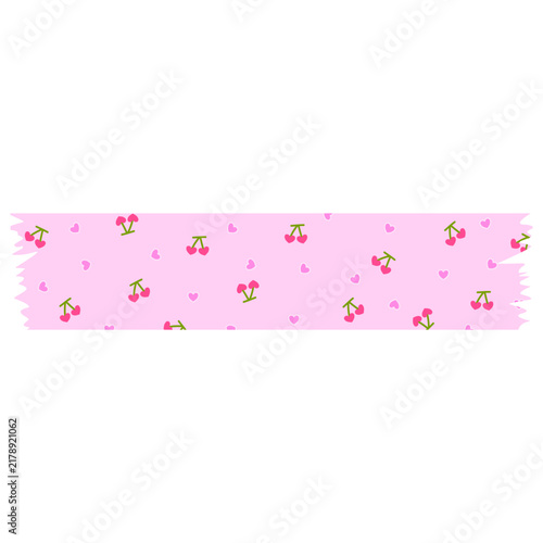 Pink washi tape with cherry and heart pattern