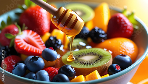 Honey-Glazed Mixed Fruits in High-Resolution – Bright and Flavorful Food Image