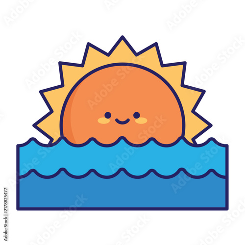 Cute Sun Rising Over Water Ocean Horizon Vector
