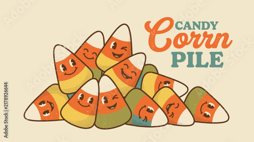 Obraz na plátne Playful candy corn pile in retro vintage style for print and web use