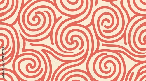 Coral swirl pattern features repeating spiral motifs on a beige background