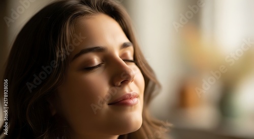 A serene moment of contemplation with eyes closed in a peaceful environment