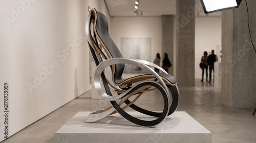 Kinetic Sculptural Chair with Curved Interconnected Components