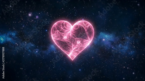 Glowing Neon Love Symbol in Cosmos