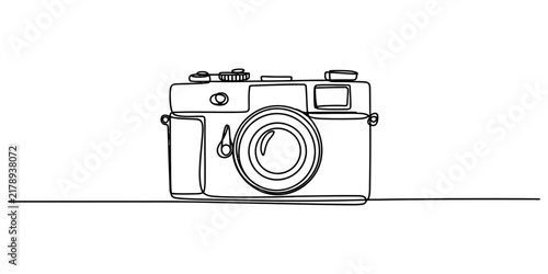 Bild auf Leinwand Continuous single line drawing of a vintage camera isolated on a white backgroun