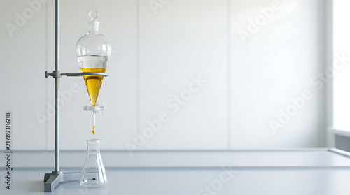 Close-up of liquid being filtered in a laboratory setting with scientific equipment