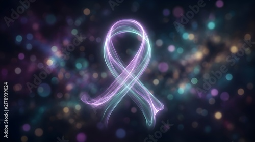 Purple Ribbon of Hope and Awareness in a Night Sky Background