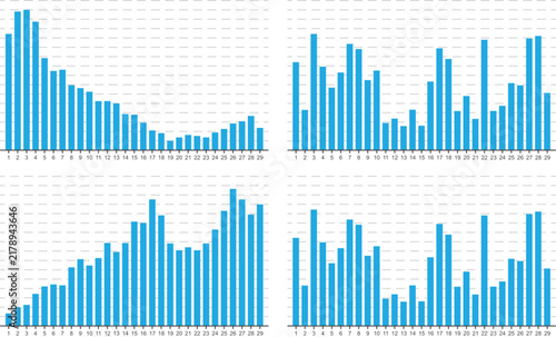 Blue bar chart data visualization dashboard vector set
