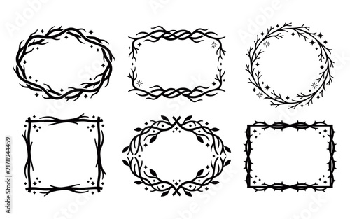 A set of six elegant hand drawn floral frame designs in monochrome perfect for invitations scrapbooking and various artistic endeavors