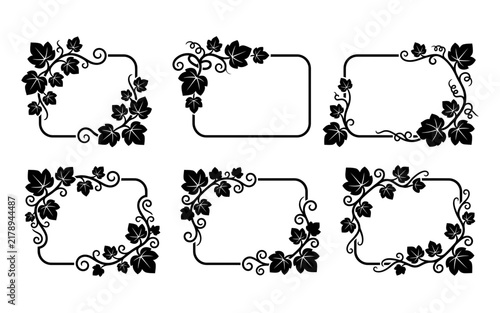 A sophisticated set of six black ivy frames and borders ideal for creating beautiful invitations elegant announcements and various decorative design projects
