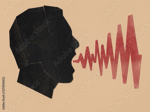 Conceptual Art of a Person Shouting with Red Sound Wave Graphic for Communication