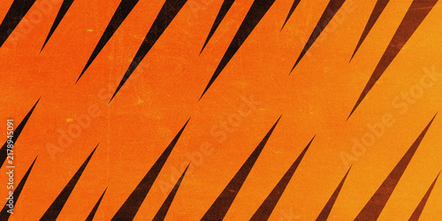 Fotografie Orange Grunge Background with Sharp Black Slashing Stripes for Sports Banner