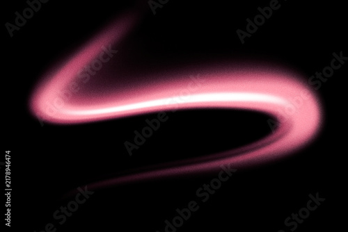 Soft abstract glowing neon pink curved light line on black.