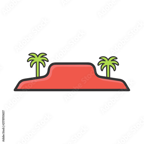 Red hill with two palm trees