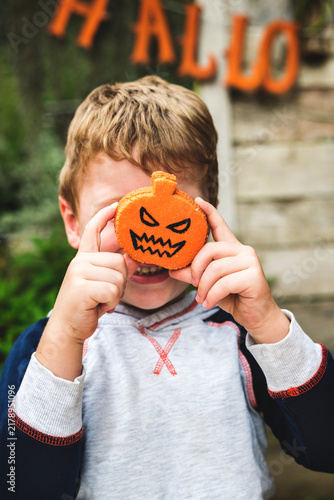 Obraz na plátně Little boy dressed up for Halloween