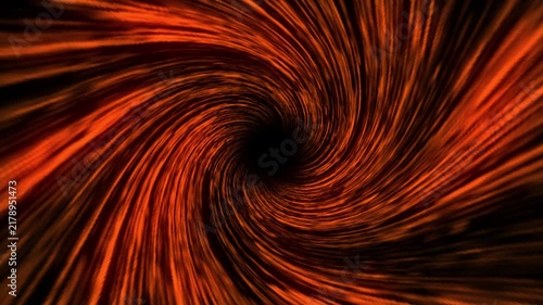 A mesmerizing video of a swirling orange and black vortex with dynamic lines moving in a circular motion.