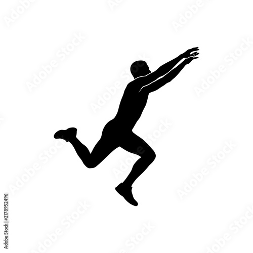 Athletic Man Diving or Reaching Forward in Mid-Air, Black Silhouette Vector Illustration of Jumping, Catching, Sports, and Reaching Goals