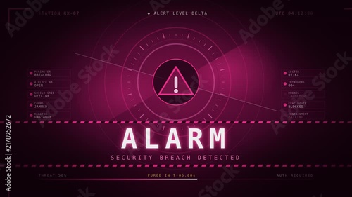 Alarm security alert in dark maroon background futuristics concept 