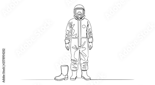Hazmat Suit Person and Boot Line Art, Isolated