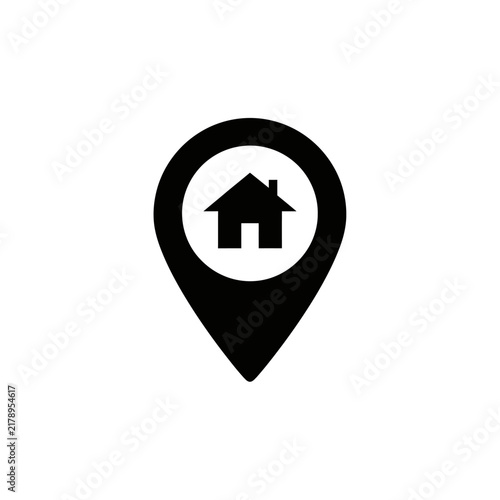 Black house icon on map pin location marker vector