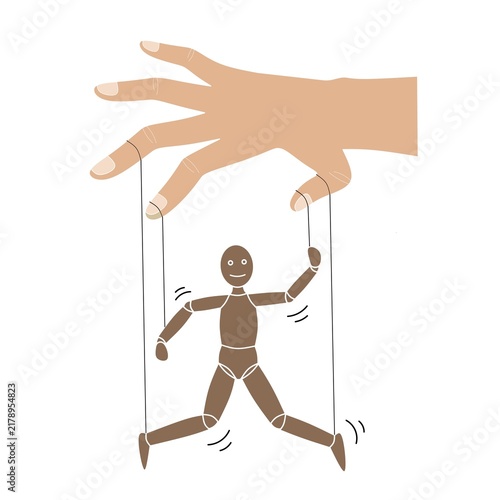 Canvastavla Hand control string puppet flat vector, puppeter controled puppet design flat,ha