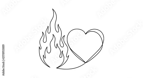 Foto Heart on Fire Line Art - Love Passion Symbol Isolated