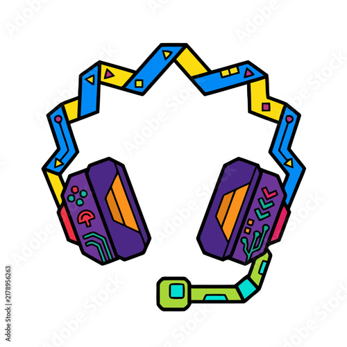 Colorful retro game controller with vibrant geometric design and futuristic buttons