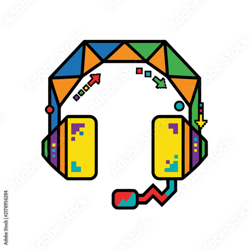 Colorful pixel art game controller with directional arrows and action buttons for retro gaming design