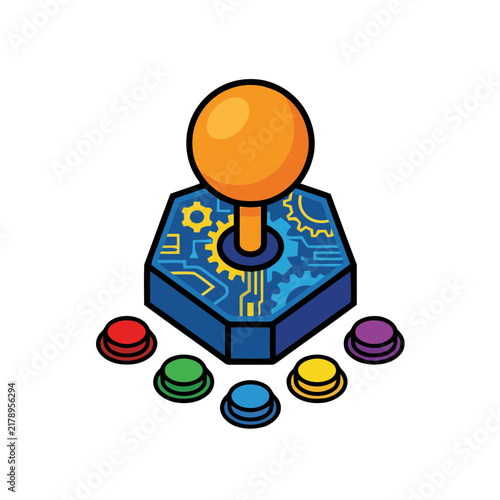 Futuristic robot head with glowing brain and colorful control buttons isolated on white