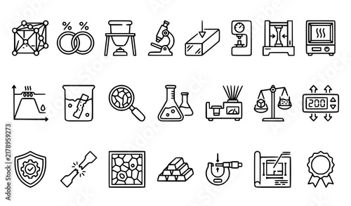 Obraz na płótnie Metallurgical Engineering and Materials Testing Outline Icons with Alloy Metal A