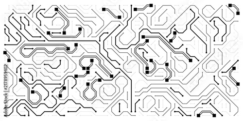 Canvastavla Abstract printed circuit board pattern black microchip line art vector texture