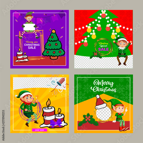 Elf on the shelf Christmas social media post template bundle with cute scout elves for retail holiday sale