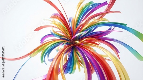 Vibrant abstract burst of colorful ribbons on white background