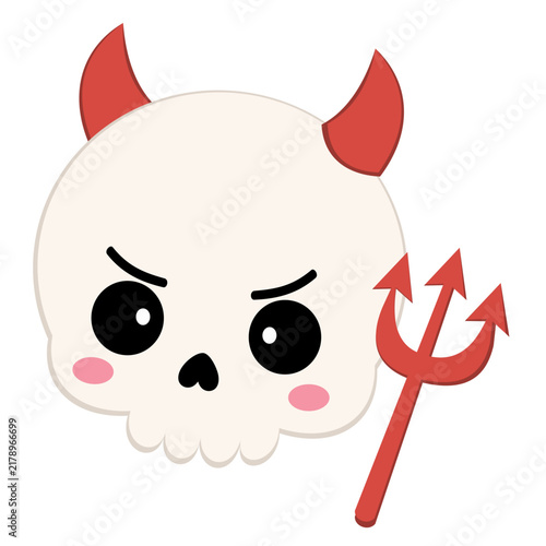     Cute Halloween Devil Skull with Red Horns