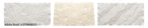 Set of Crumpled Paper Textures with Deckle Ripped Edges Isolated on Transparent Background PNG