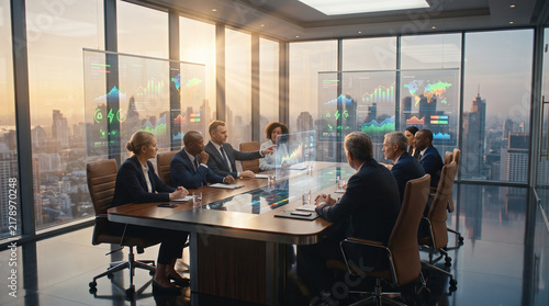 Futuristic Business Meeting with Holographic Displays