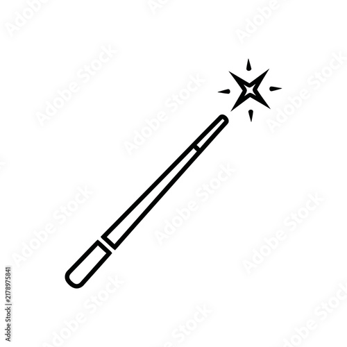 фотографія Minimalist black outline icon of a magic wand with sparking star enchantment iso