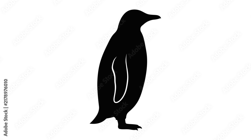 Obraz premium Black silhouette of a penguin standing isolated on a white background, perfect for wildlife designs