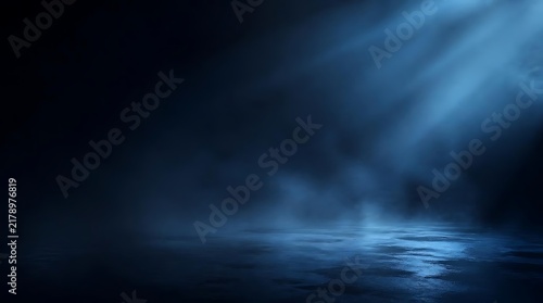 Misty dark seascape with moonbeam reflections on water.
