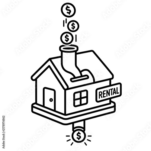 Rental property investment icon showing money flow and real estate cash flow return