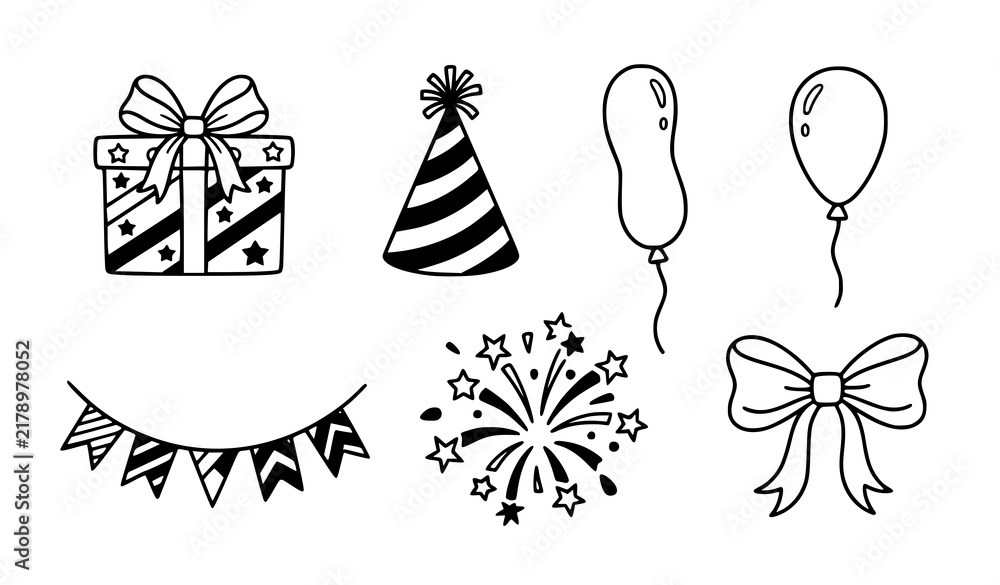 Obraz premium Minimal Celebration and Holiday Decoration Elements Doodle Vector Set