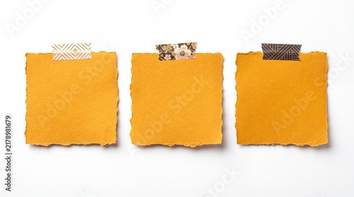 Obraz w ramie Three yellow torn paper notes with patterned decorative tape