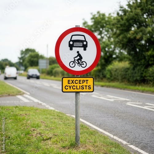 Road Sign For No Vehicles Except Cyclists On A Country Lane