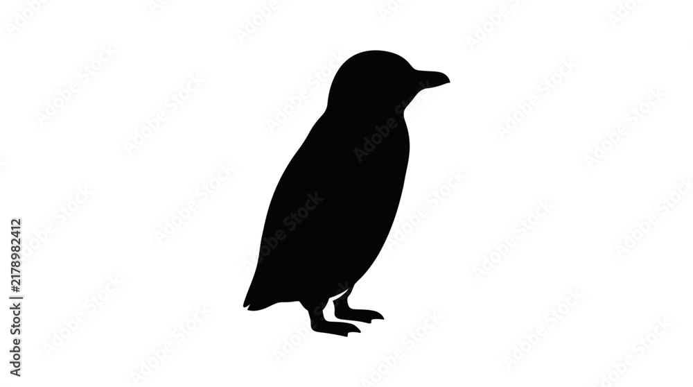 Fototapeta premium Black silhouette of a cute penguin standing isolated on a pure white background for design vector