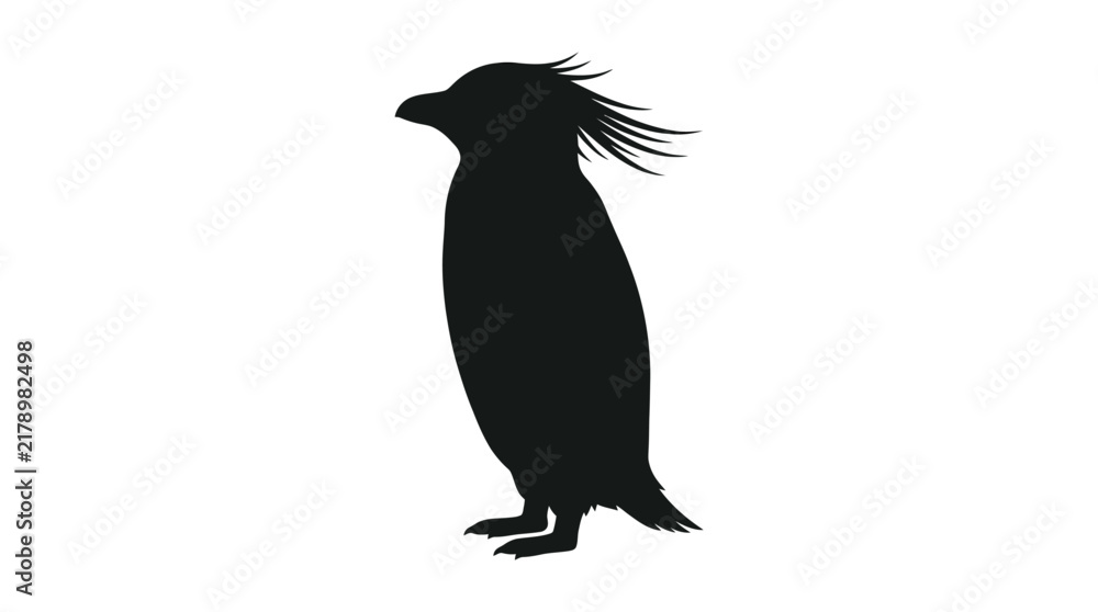 Fototapeta premium Black silhouette of a crested penguin standing in profile isolated on white background